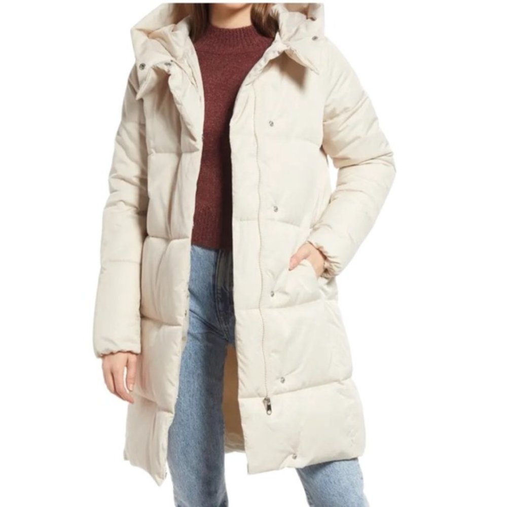 Vero Moda Puffer Stella Quilted Long Coat Cream Oatmeal M NWT - Picture 11 of 11